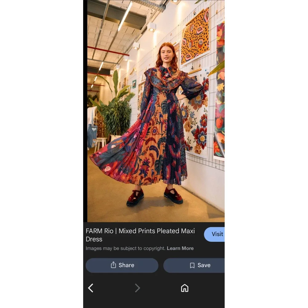 Farm Rio Mixed Print Pleated Maxi Dress Boho Colorful Maximalist Modest Vacay XS - Picture 8 of 8